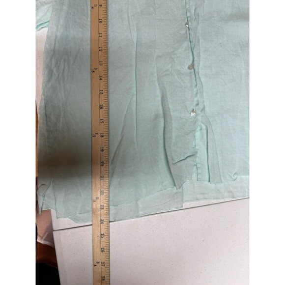 Eileen Fisher Irish Linen Top Large Button Down Collar 3/4 Sleeve Blue $158 - Picture 9 of 9